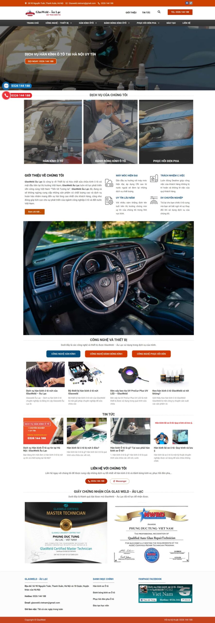 Website Dịch vụ hàn kính ô tô chuyên nghiệp